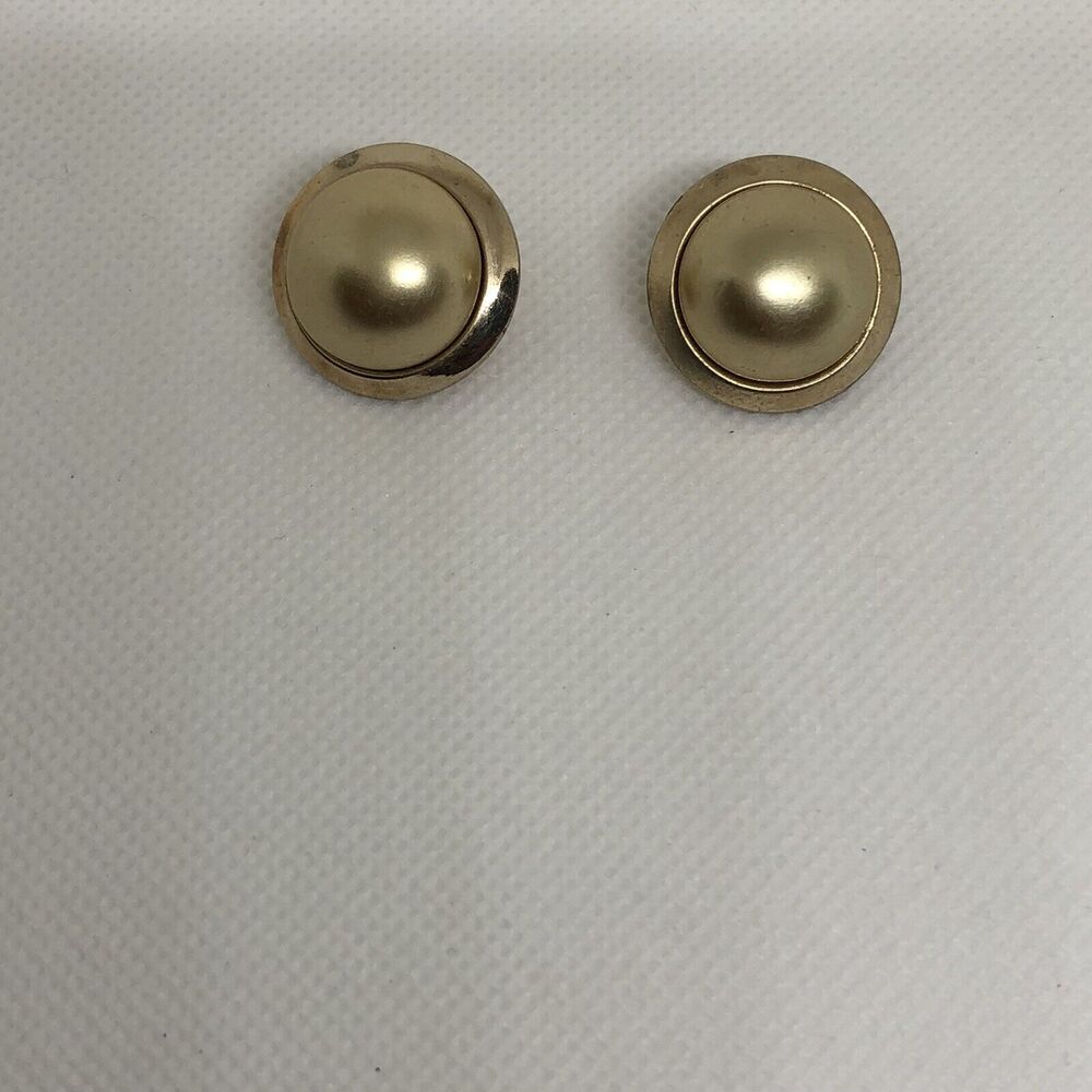 Vintage Barclay Gold Tone Earrings Round Faux Pearl Signed Clip On